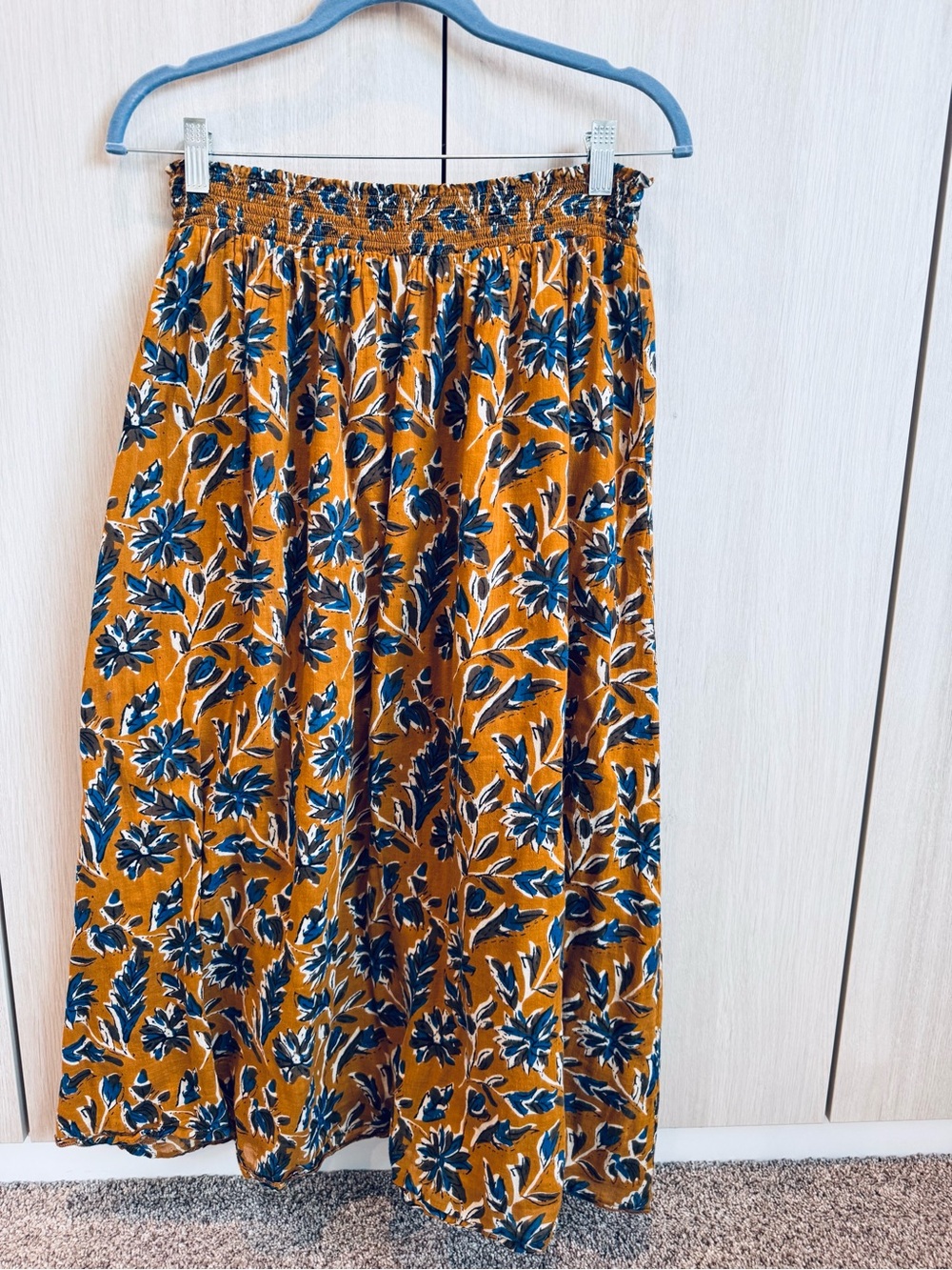 NATURAL LIFE Mustard Maxi Skirt with Blue Floral Print